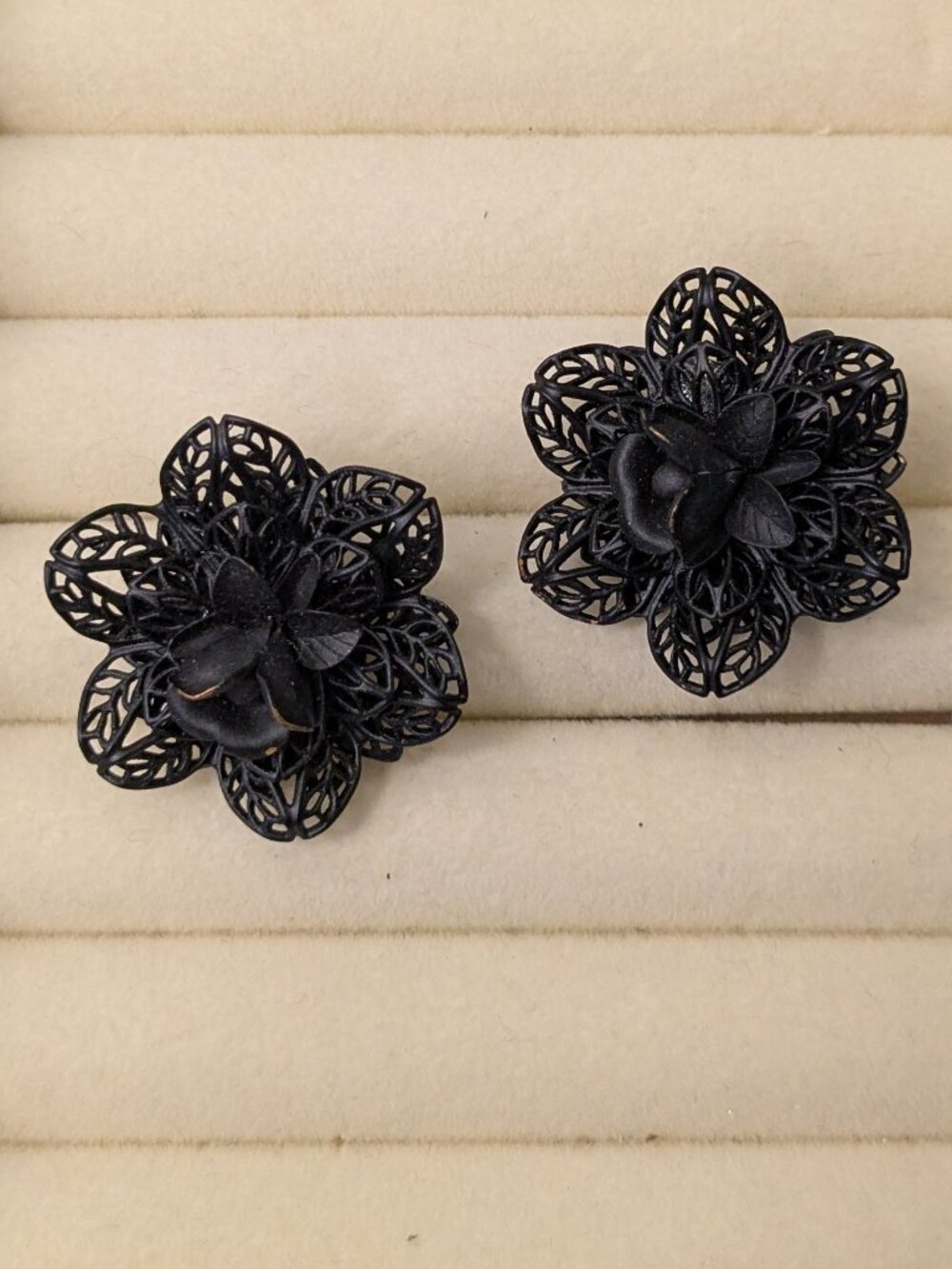 Black Filagree Clip On Earrings